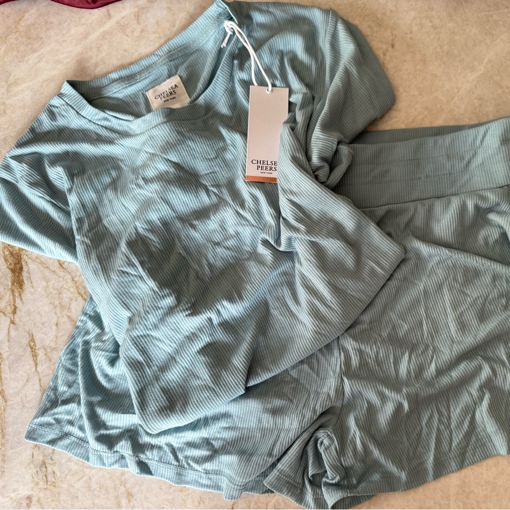 NWT Chelsea Peers size 14 / L pajama. Short sleeve and shorts. Ruffle details.